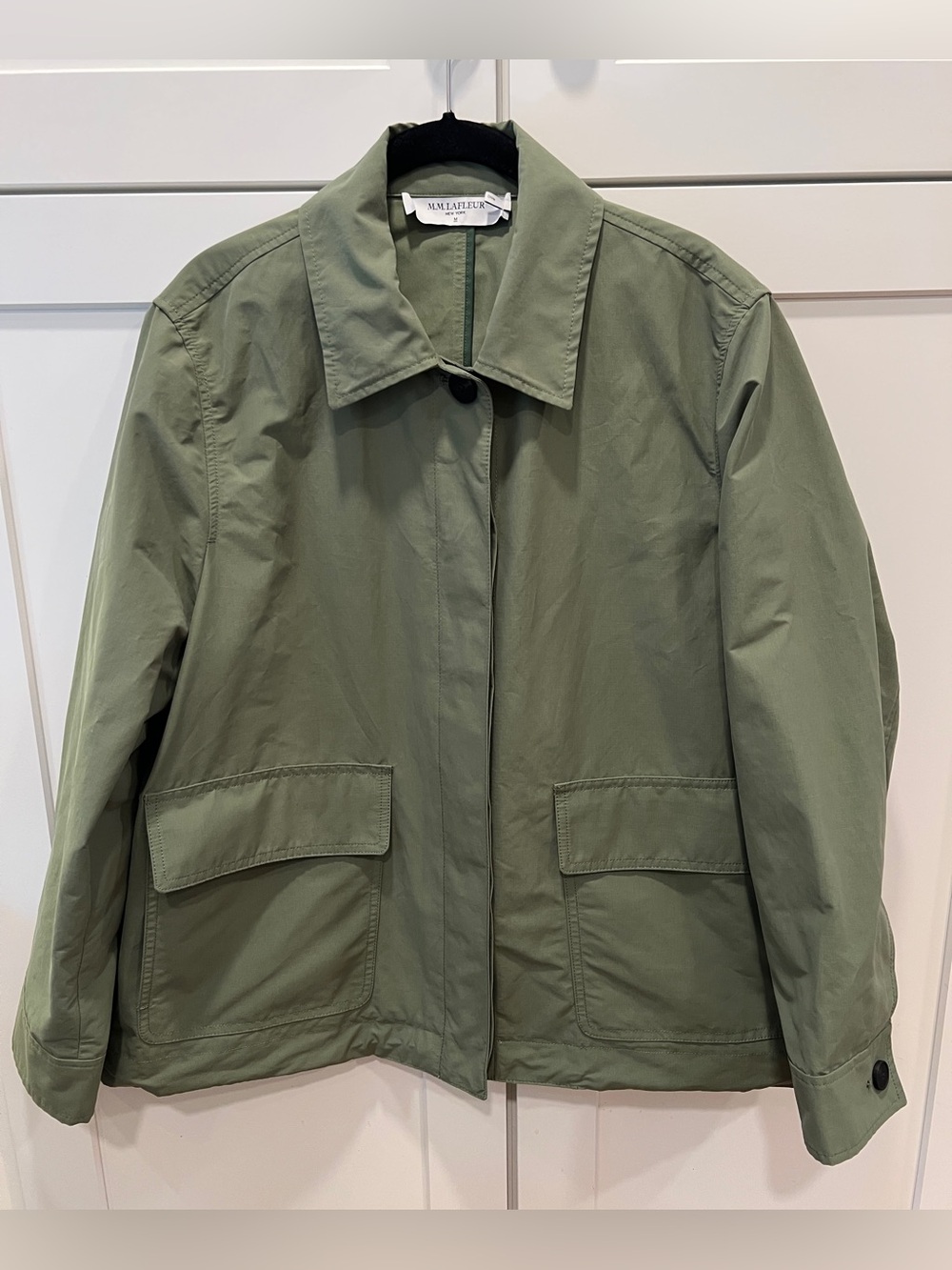 M.M. LAFLEUR THE NESS JACKET IN CRISP COTTON, TARRAGON, SIZE M. - Picture 5 of 16